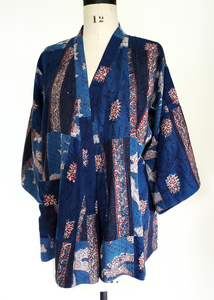 boro style patchwork indigo kimono jacket cotton