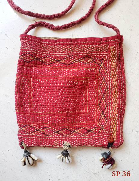 gudri stitch embroidered red cotton bag