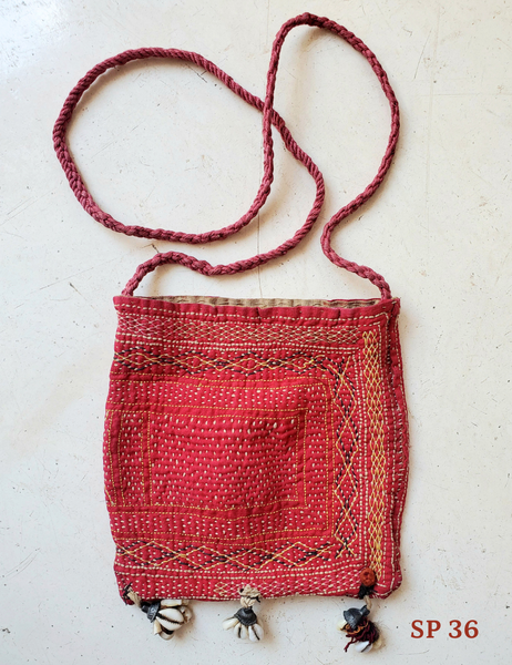 gudri stitch embroidered red cotton bag
