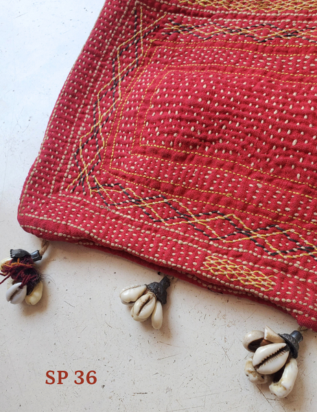 gudri stitch embroidered red cotton bag