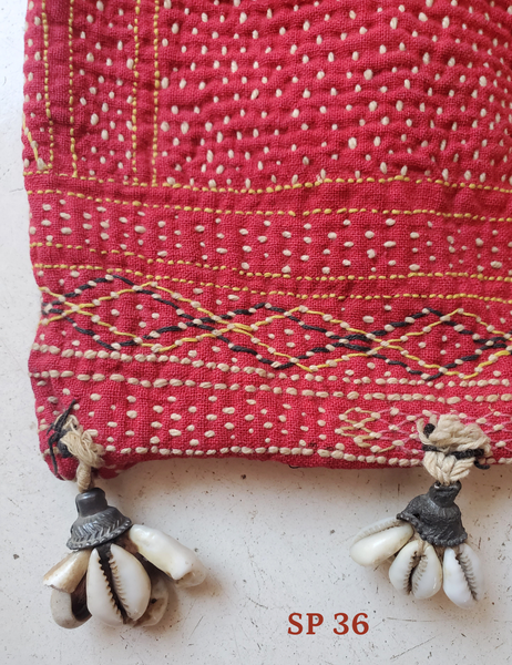 gudri stitch embroidered red cotton bag