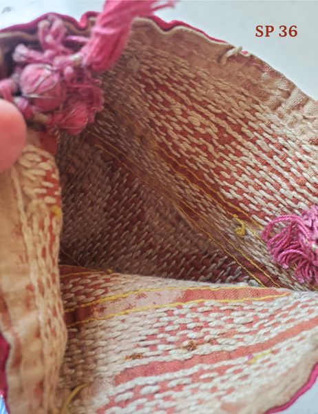 gudri stitch embroidered red cotton bag