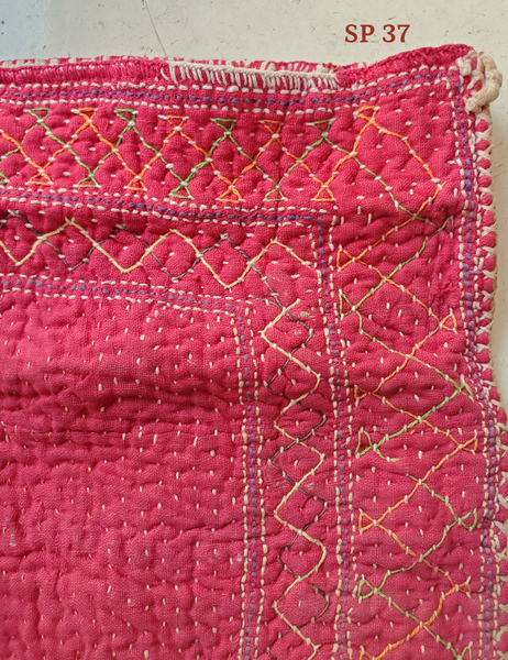 gudri stitch embroidered red cotton bag