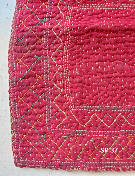gudri stitch embroidered red cotton bag