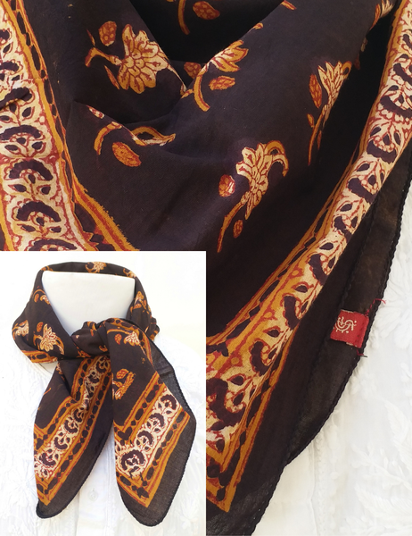  SQUARE SCARF black Anokhi vintage block print All botanical dyes 