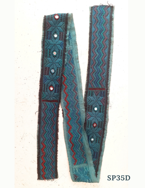 Hand embroidered vintage strip green SP35D
