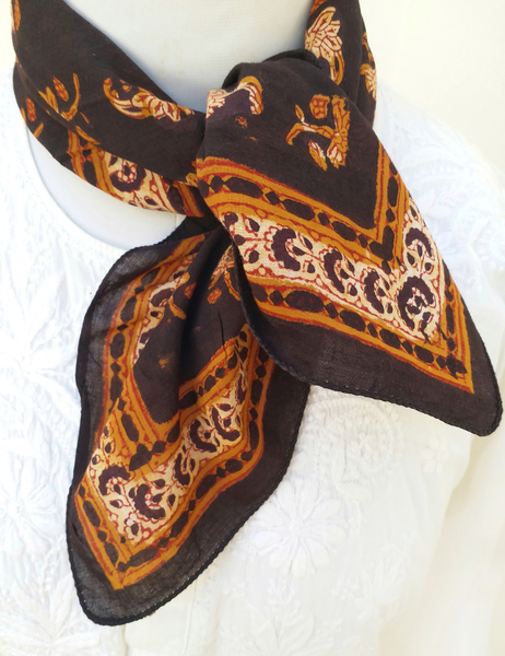  SQUARE SCARF black Anokhi vintage block print All botanical dyes 