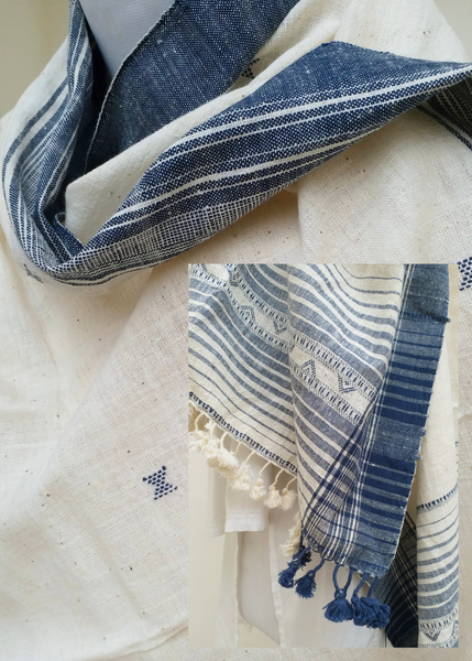 HANDWOVEN KALA COTTON SCARF with INDIGO Dye - BHU  03