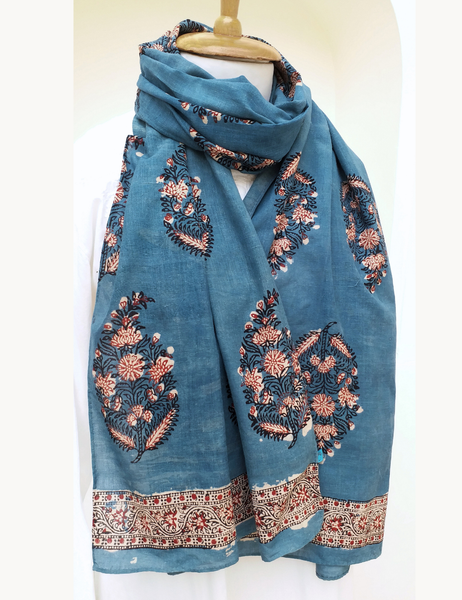 anokhi vintage indigo block print scarf