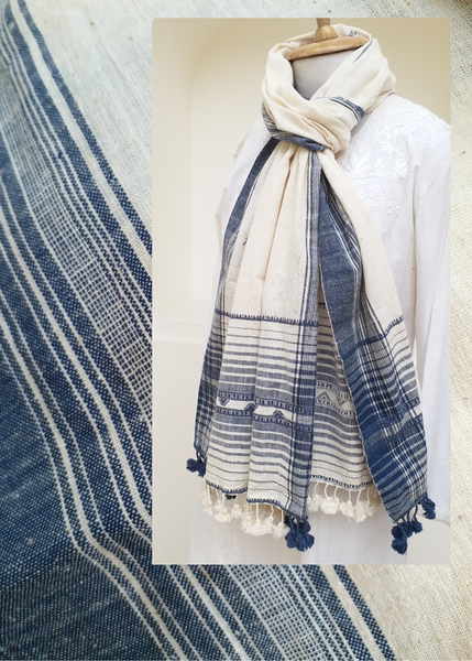 organic cotton scarf with indigo borders