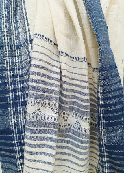 HANDWOVEN KALA COTTON SCARF with INDIGO Dye - BHU  03