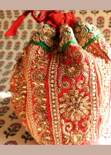 FESTIVE JAIPUR POTLI Hand-embroidered drawstring pouch GOTA - 6