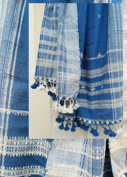 HANDWOVEN KALA COTTON SCARF with INDIGO Dye - BHU  02