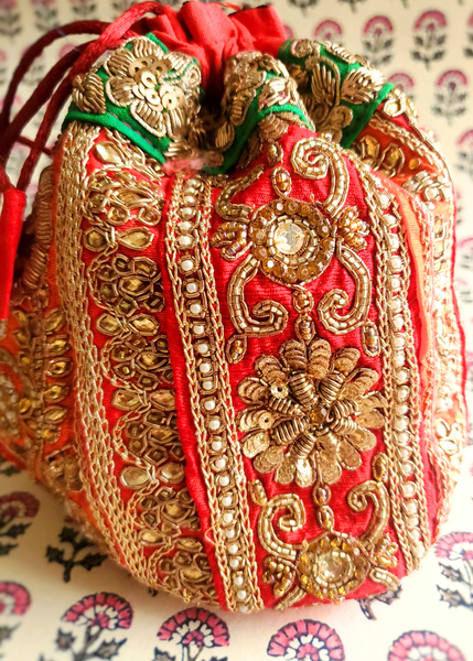 FESTIVE JAIPUR POTLI Hand-embroidered drawstring pouch GOTA - 6