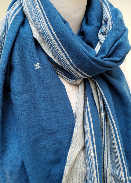 HANDWOVEN KALA COTTON SCARF with INDIGO Dye - BHU  02