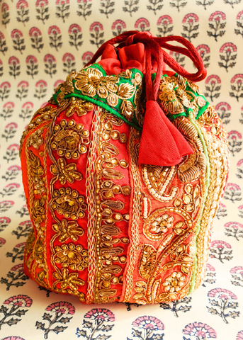 FESTIVE JAIPUR POTLI Hand-embroidered drawstring pouch GOTA - 6