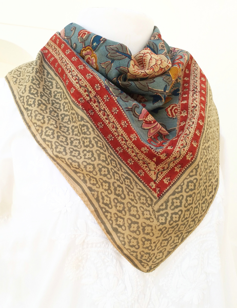 HAND BLOCK PRINTED SQUARE SCARF -ANOKHI VINTAGE  - ANO20