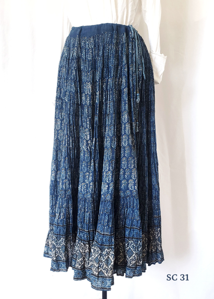 Sarah Skirt in INDIGO AJRAKH block print pleated cotton voile SC31