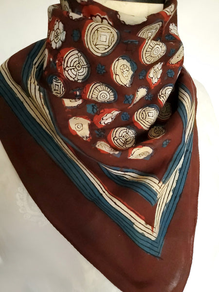 HAND BLOCK PRINTED SQUARE SCARF - COIN FLOWERS - ANO-11