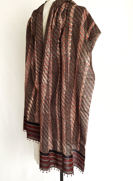 HAND BLOCK PRINTED BOTANICAL WIDE STOLE SCARF ANO-12