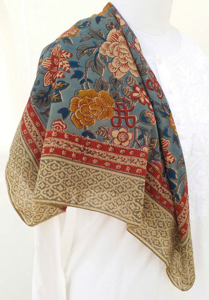HAND BLOCK PRINTED SQUARE SCARF -ANOKHI VINTAGE  - ANO20