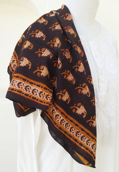  SQUARE SCARF black Anokhi vintage block print All botanical dyes 
