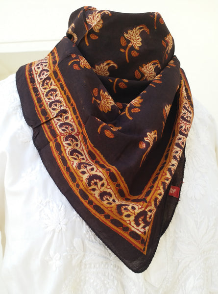  SQUARE SCARF black Anokhi vintage block print All botanical dyes 