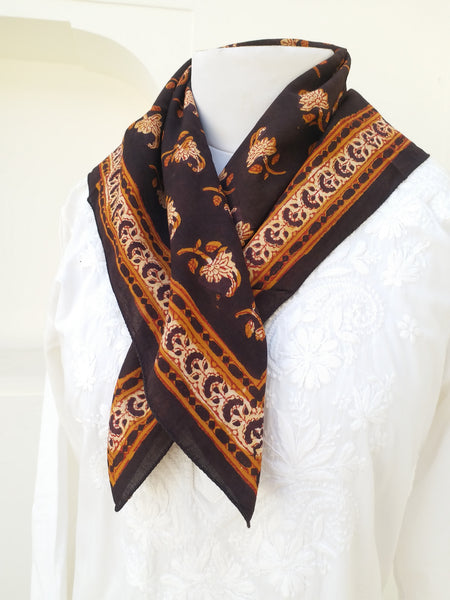  SQUARE SCARF black Anokhi vintage block print All botanical dyes 