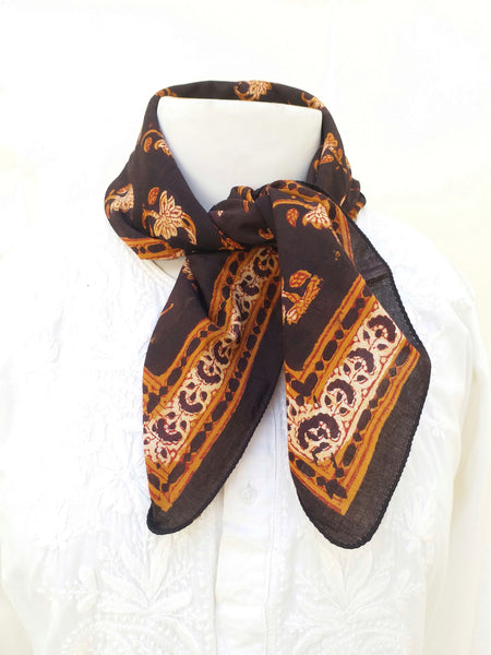  SQUARE SCARF black Anokhi vintage block print All botanical dyes 