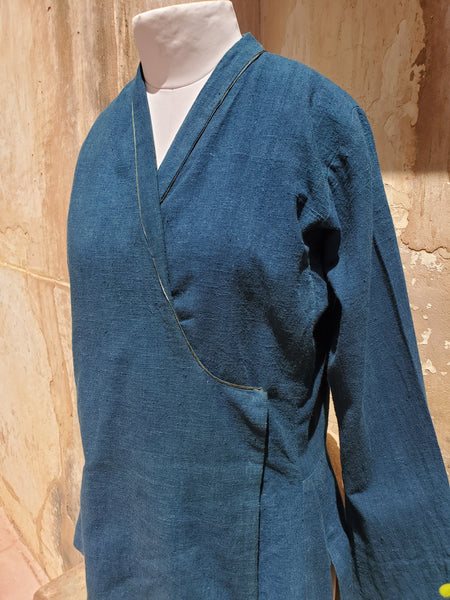 Vintage Sarah Clothes Side-tie blouse in INDIGO hand woven cotton SP27