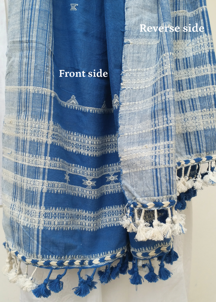 HANDWOVEN KALA COTTON SCARF with INDIGO Dye - BHU  02