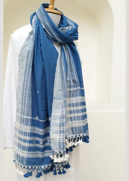 HANDWOVEN KALA COTTON SCARF with INDIGO Dye - BHU  02