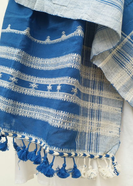HANDWOVEN KALA COTTON SCARF with INDIGO Dye - BHU  02