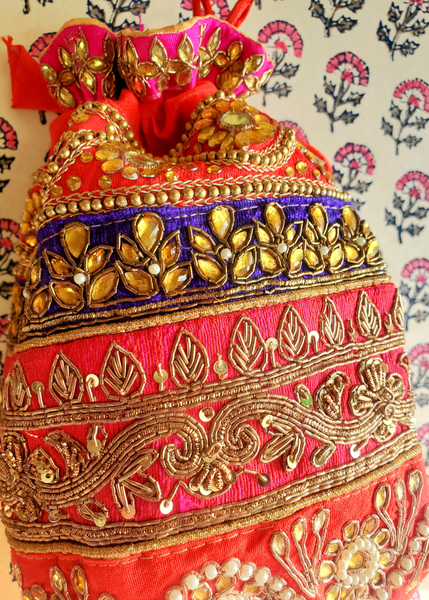 FESTIVE JAIPUR POTLI Hand-embroidered drawstring pouch GOTA - 7