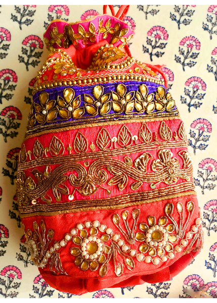 FESTIVE JAIPUR POTLI Hand-embroidered drawstring pouch GOTA - 7