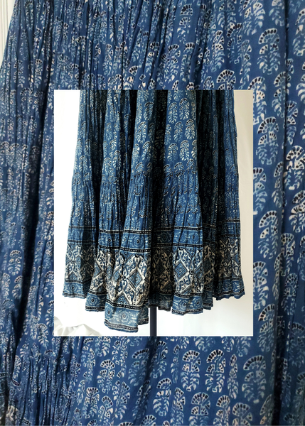 Sarah Skirt in INDIGO AJRAKH block print pleated cotton voile SC31