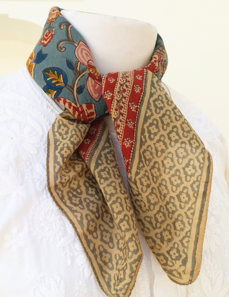 HAND BLOCK PRINTED SQUARE SCARF -ANOKHI VINTAGE  - ANO20