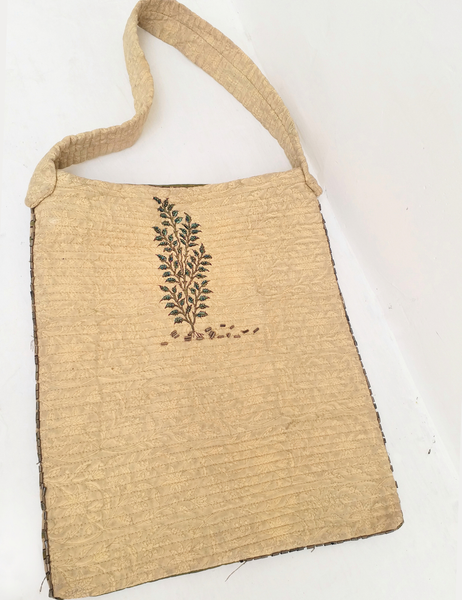 Cotton quilted shoulder bag beaded