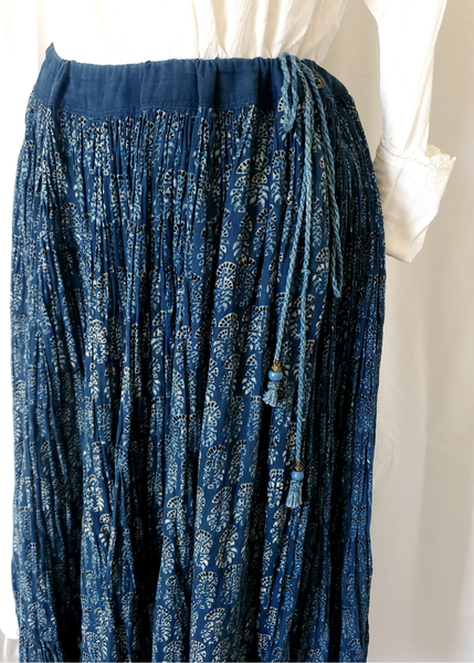 Sarah Skirt in INDIGO AJRAKH block print pleated cotton voile SC31