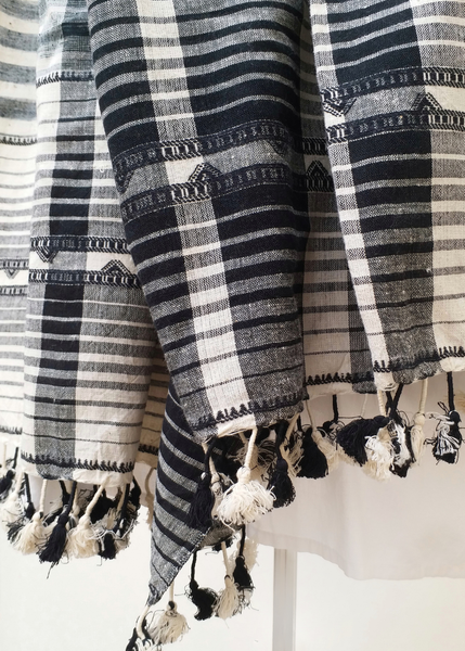 handwoven scarf organic cotton white and botanical black 
