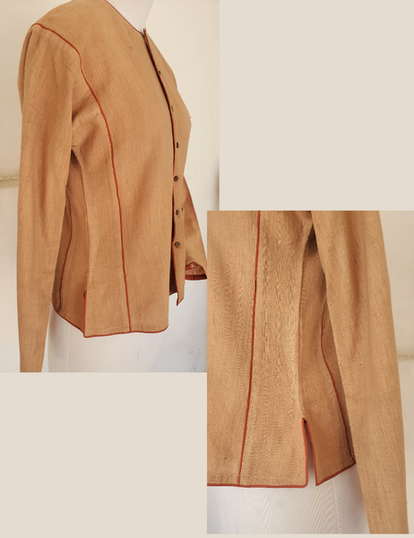Sarah Vintage Khadi handloom 7 button jacket biscuit coloured