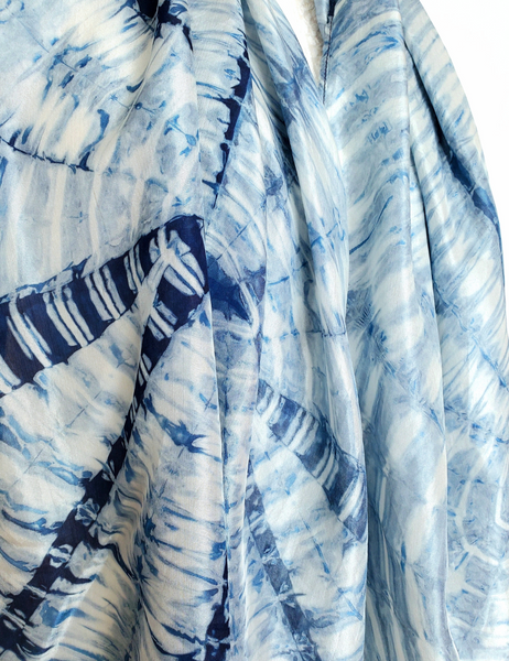 Pure Silk large scarf INDIGO Shibori hand dyed - SRI-02