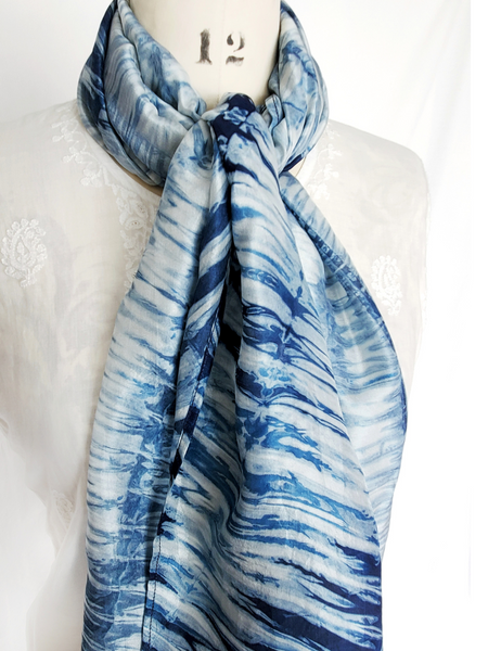 Pure Silk large scarf INDIGO Shibori hand dyed - SRI-02