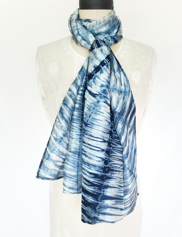 Pure Silk large scarf INDIGO Shibori hand dyed - SRI-02