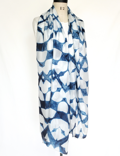 Pure Silk large scarf INDIGO Shibori hand dyed - SRI-03