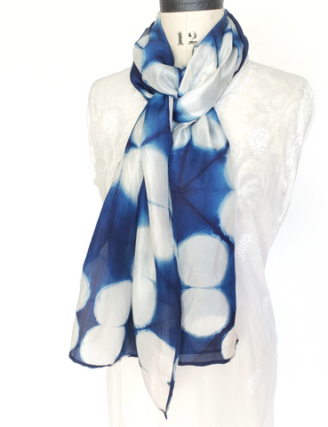 Pure Silk large scarf INDIGO Shibori hand dyed - SRI-06