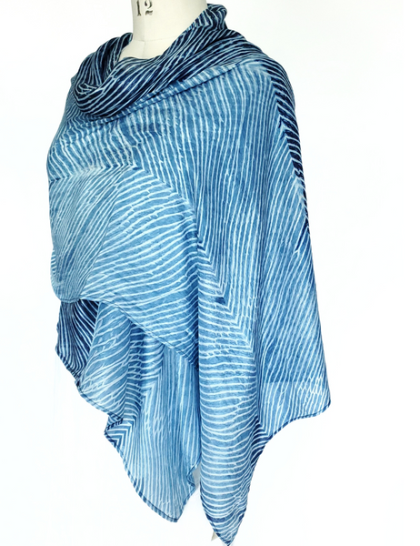 Pure Silk large scarf INDIGO Shibori hand dyed - SRI-10