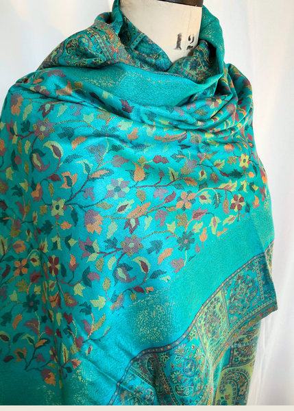 PAISLEY WOVEN SHAWL in turquoise viscose blend - LIT 01