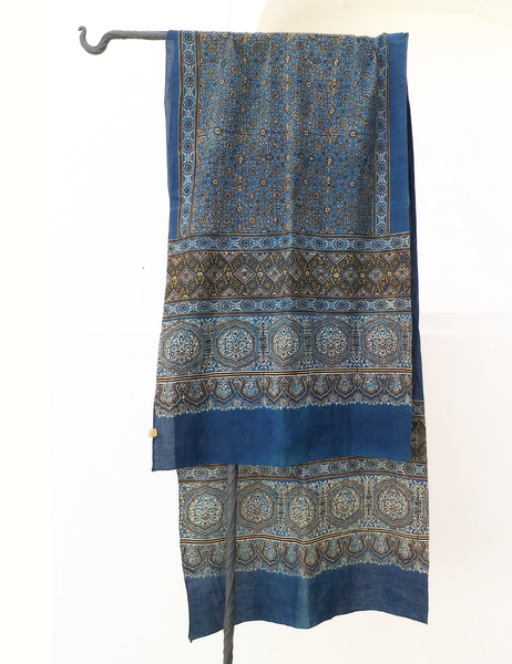 indigo ajrakh block print scarf