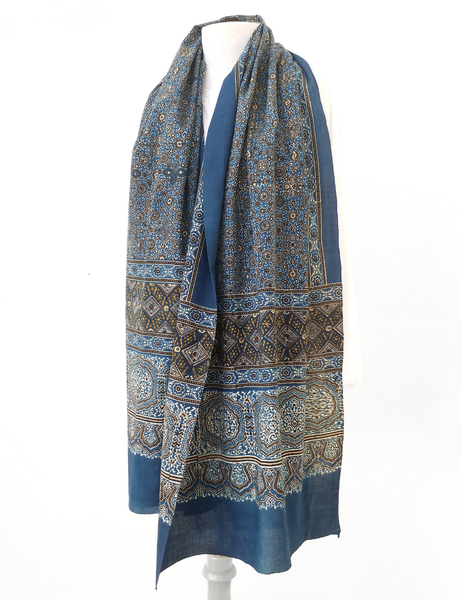 indigo ajrakh block print scarf